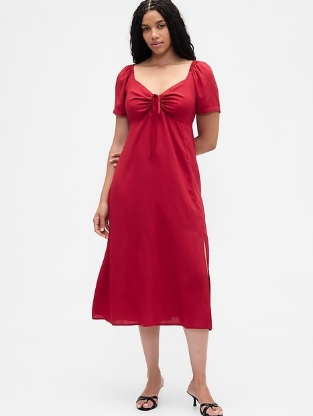 GAP Puff Sleeve Midi Dress Red